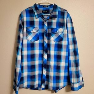 Mens Eighty Eight Platinum 2XL Blue And Grey Plaid Long Sleeve Button Up.